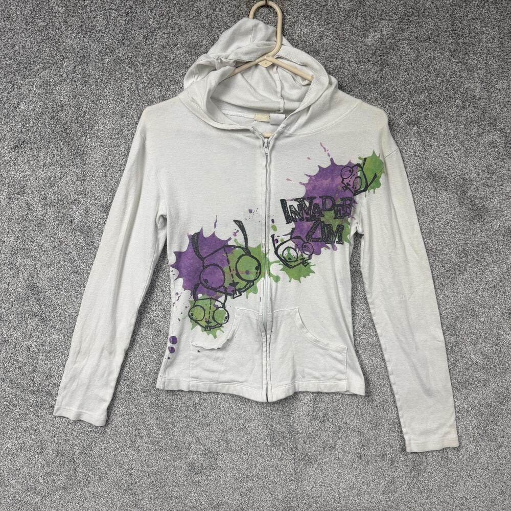Vintage Y2K Mighty Fine Invader Zim Hoodie Juniors M Full Zip Gir Okey Dokey